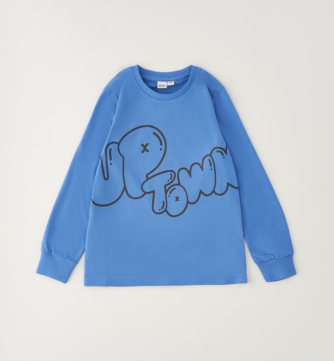 Blauw iDO jongens longsleeve met Uptown-bubbelprint – vooraanzicht