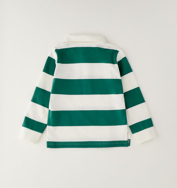 Achterzijde groen-wit gestreept iDO jongens poloshirt met lange mouwen