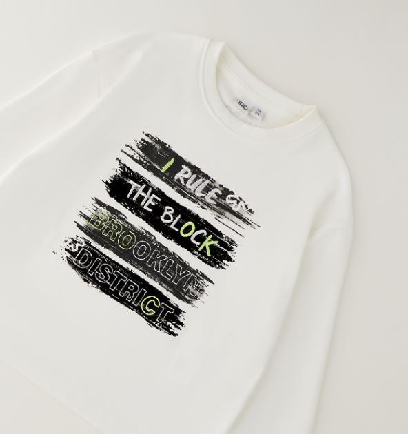 iDO jongenstrui met neongroene 'I Rule The Block'-print, detail