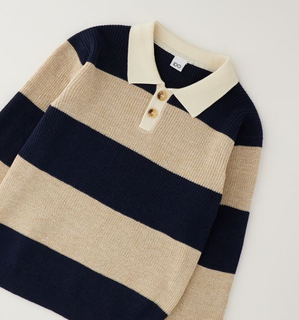 Achterzijde marineblauw-beige gestreepte iDO jongens polotrui