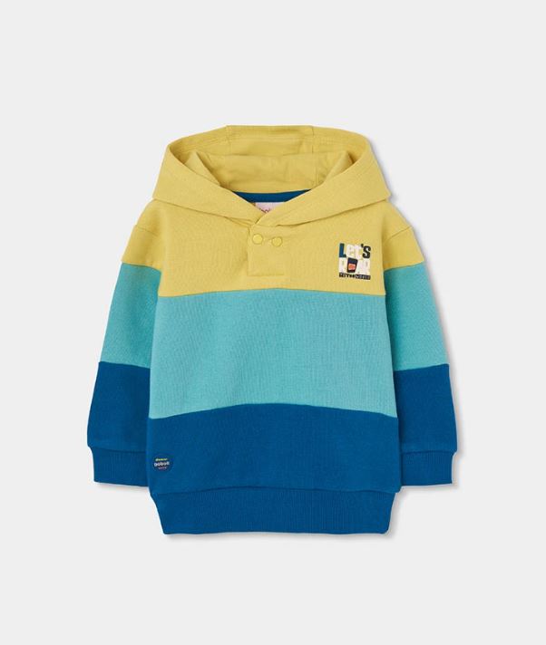 geel-turquoise-blauwe Boboli hoodie voor jongens met kap, vooraanzicht