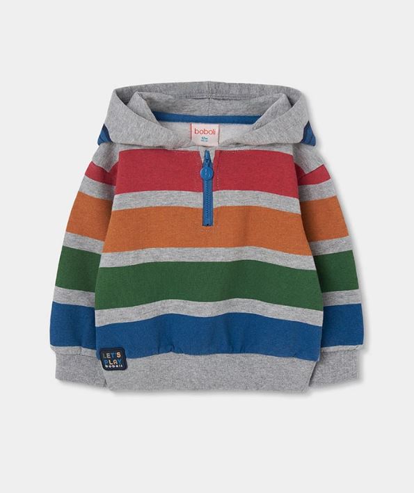 gestreepte Boboli hoodie voor jongens met kap en halve rits, vooraanzicht