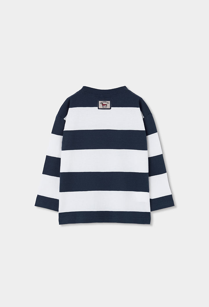 marineblauw-wit gestreepte Boboli jongenslongsleeve, achteraanzicht