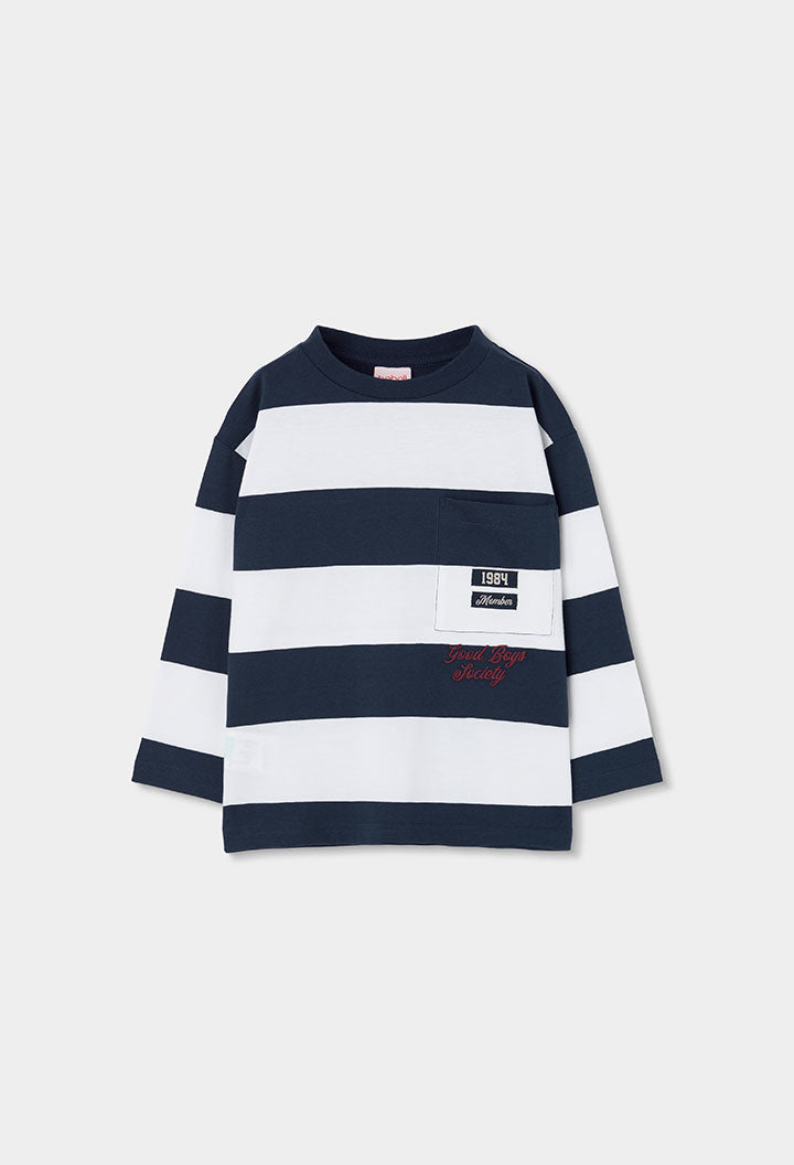 marineblauw-wit gestreepte Boboli longsleeve voor jongens, vooraanzicht