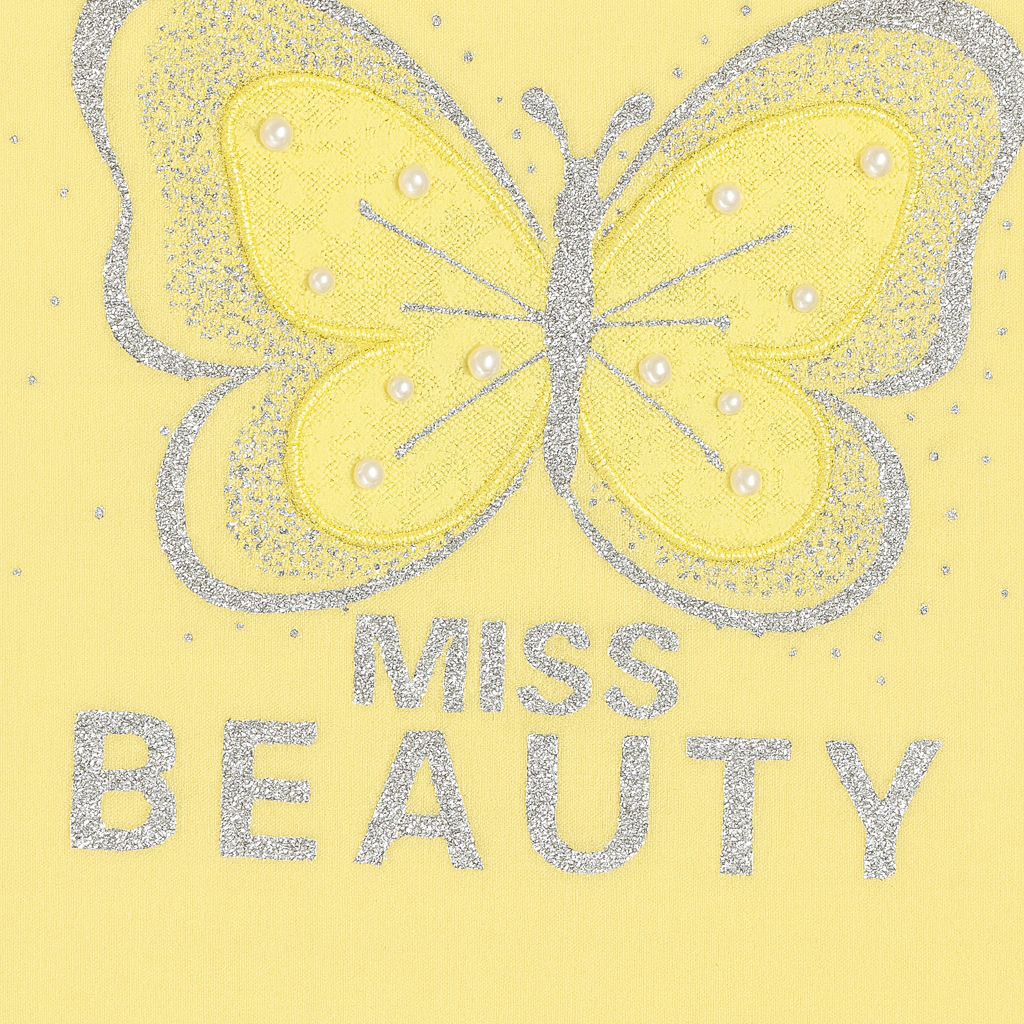 T-shirt jaune avec papillon pailleté – « Miss Beauté »