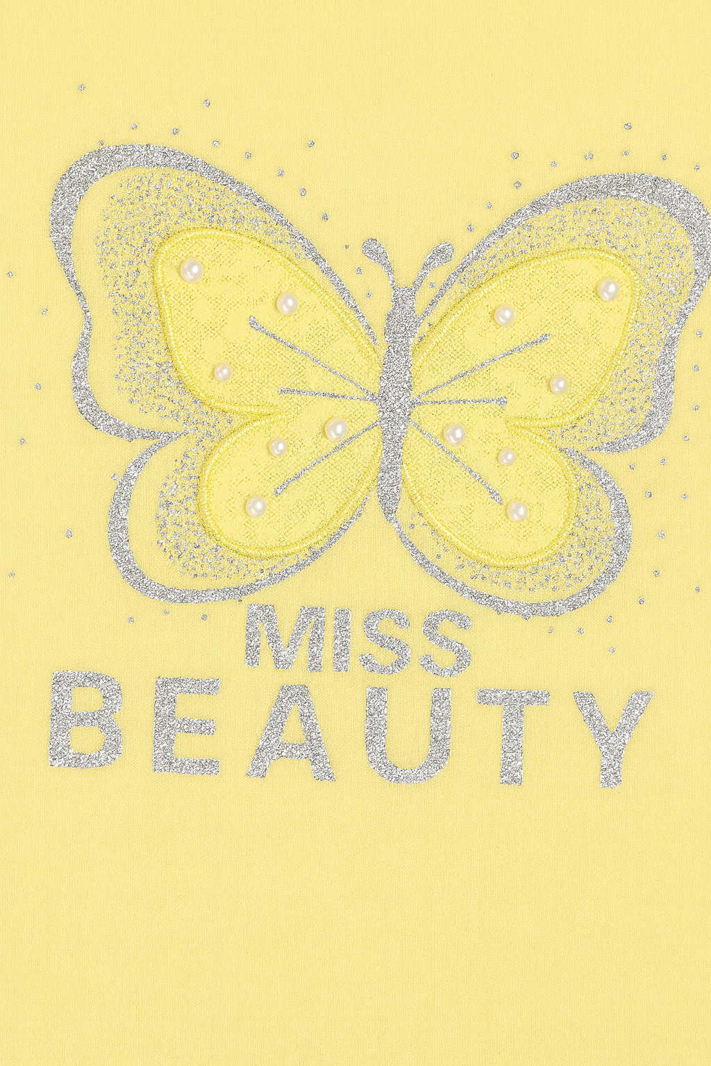 T-shirt jaune avec papillon pailleté – « Miss Beauté »