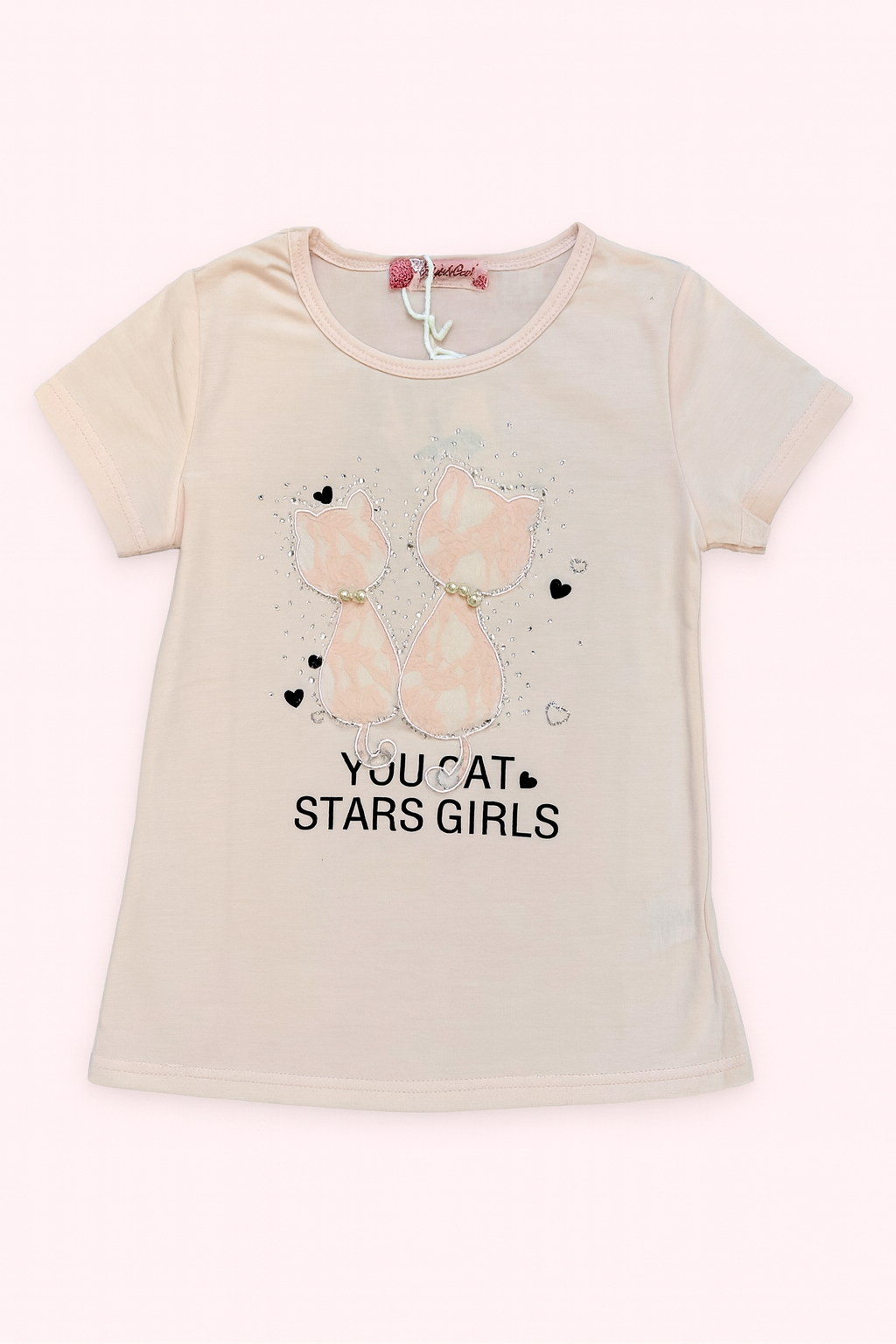 T-shirt rose avec imprimé chat