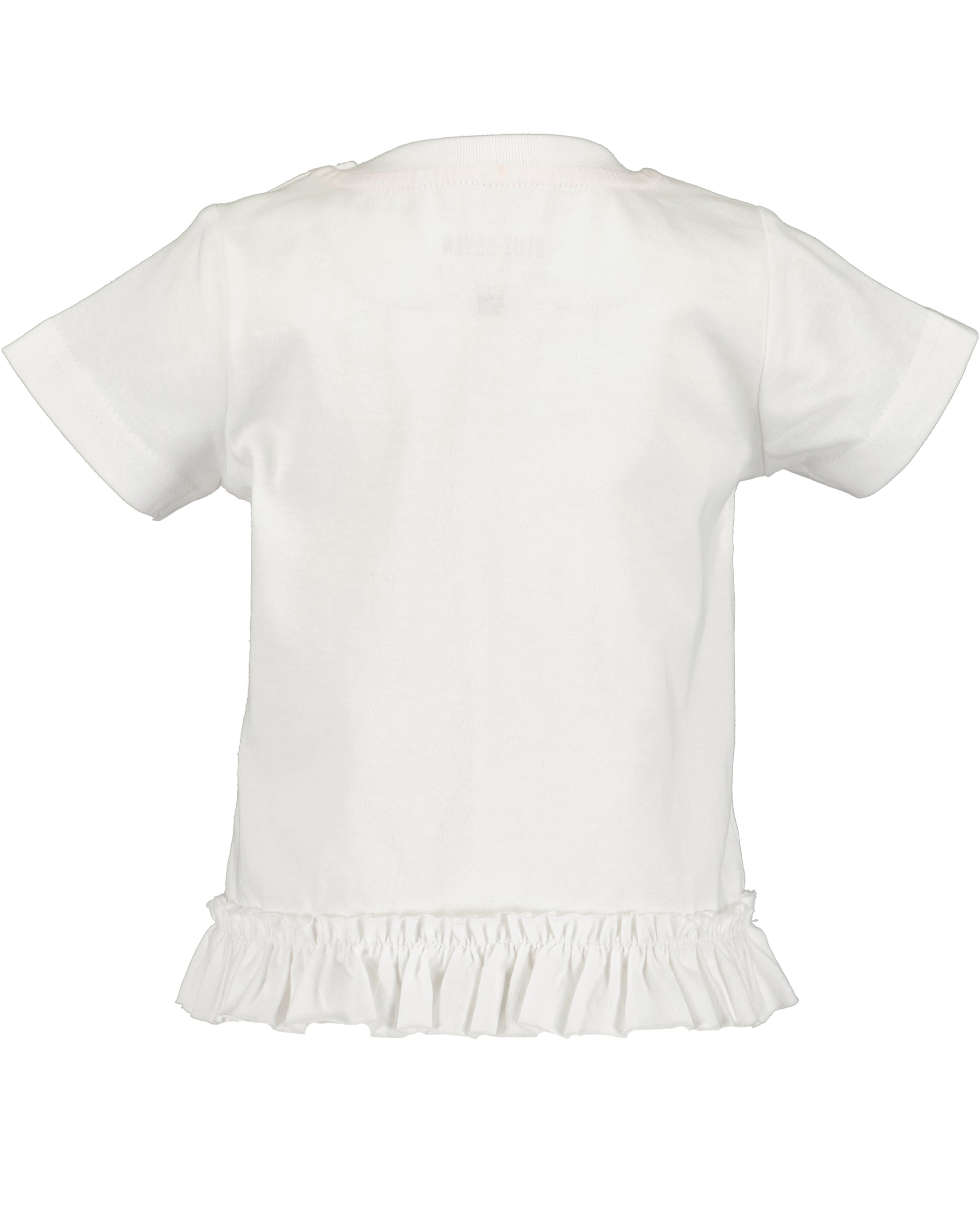 Peuter meisje draagt wit t-shirt met eenhoorn en regenboogprint - Elisa Kids Boutique