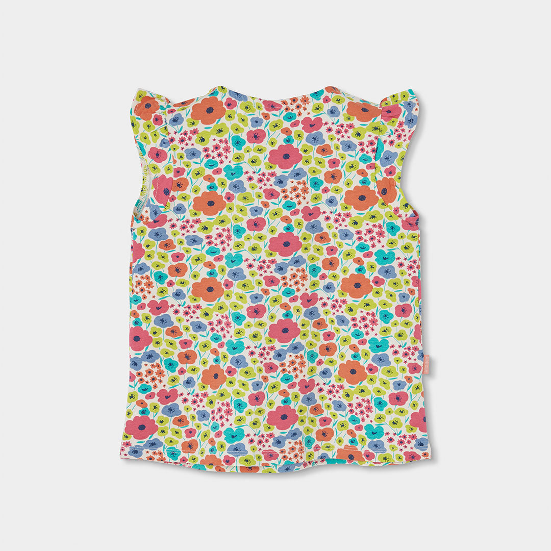 Achterkant wit mouwloos meisjes topje Boboli met all-over bloemenprint en ruche vlindermouwtjes – Elisa Kids Boutique