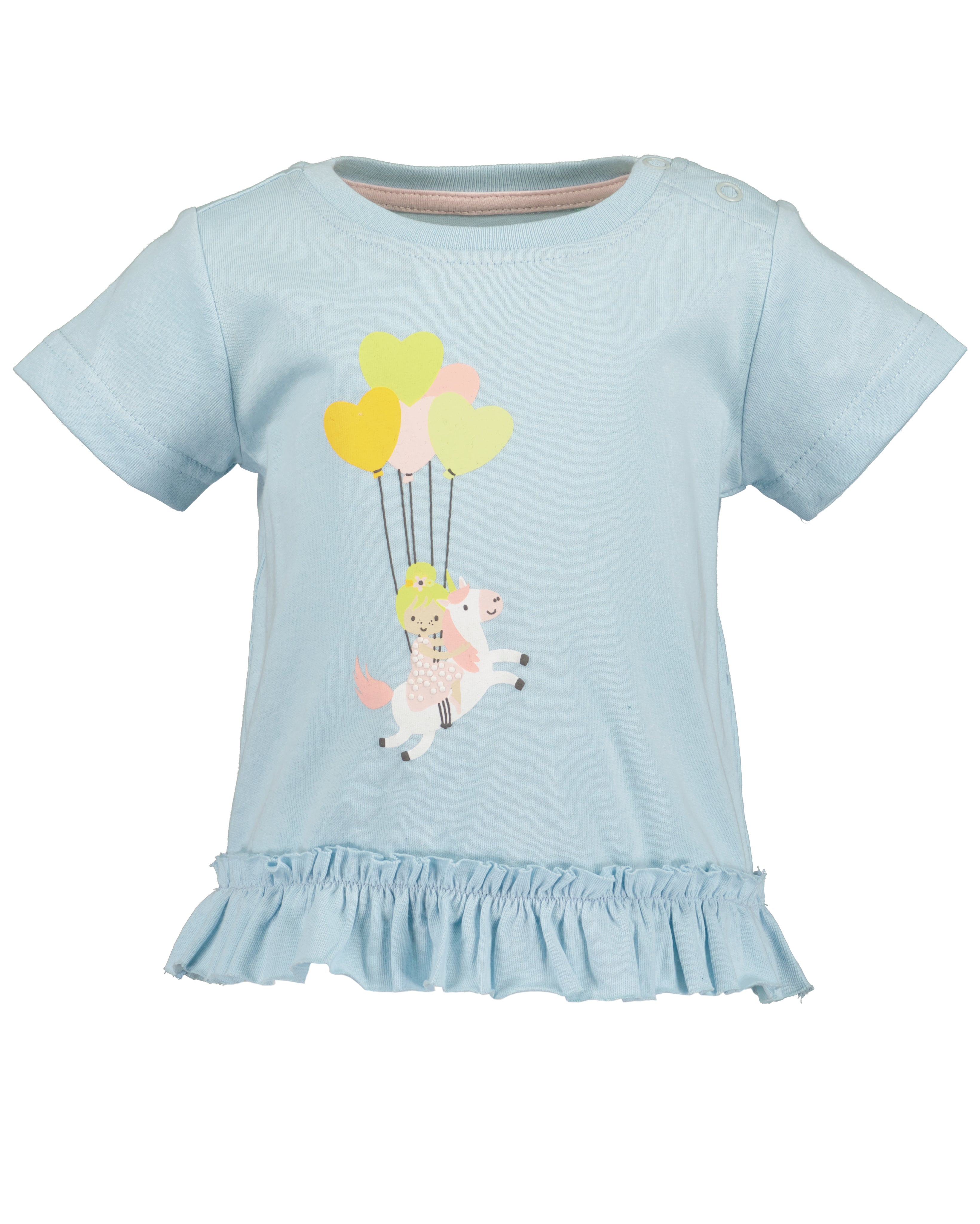 Baby meisjes t-shirt lichtblauw met eenhoorn en hartjesballonnen print – Elisa Kids Boutique
