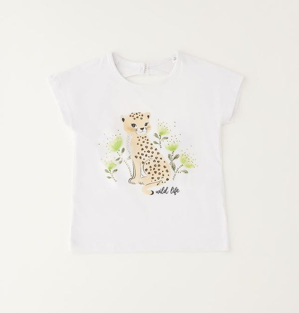 iDO wit meisjes T-shirt met luipaardprint en groene bloemen