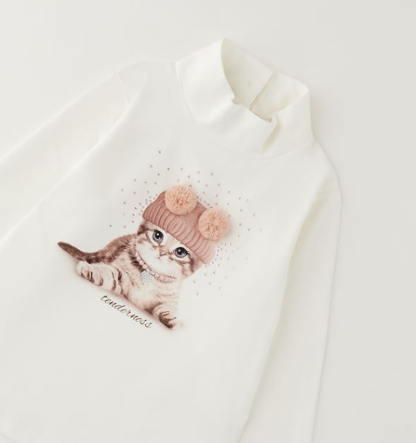iDO meisjes coltrui met kattenprint, pompons en glittersteentjes, detail