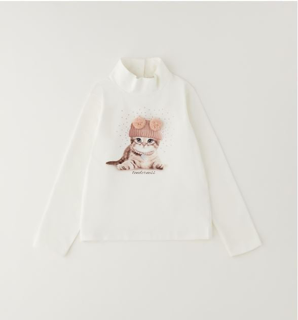 ecru iDO coltrui voor meisjes met kattenprint, vooraanzicht