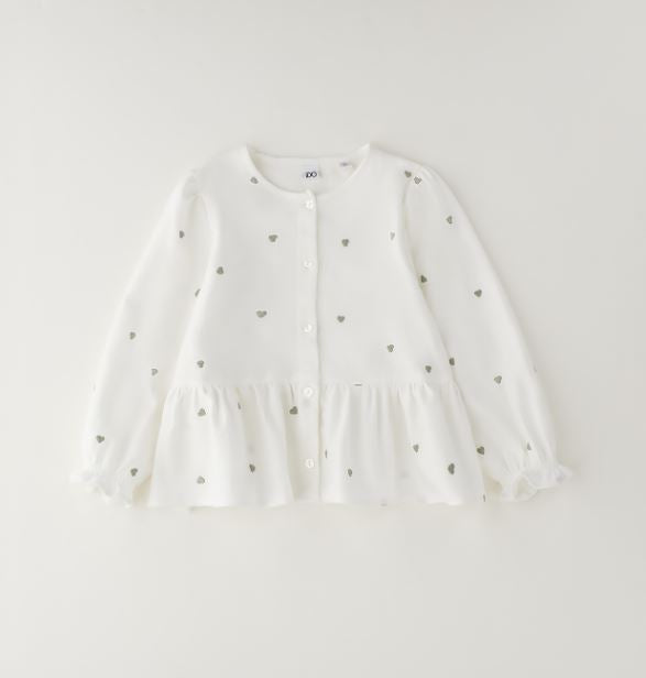 ecru iDO blouse voor meisjes met groene hartjes, vooraanzicht