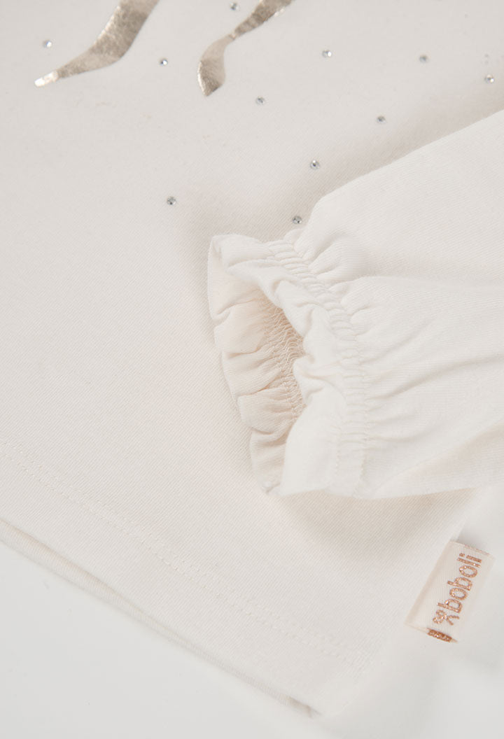detail van de geribde pofmouw op de Boboli meisjeslongsleeve