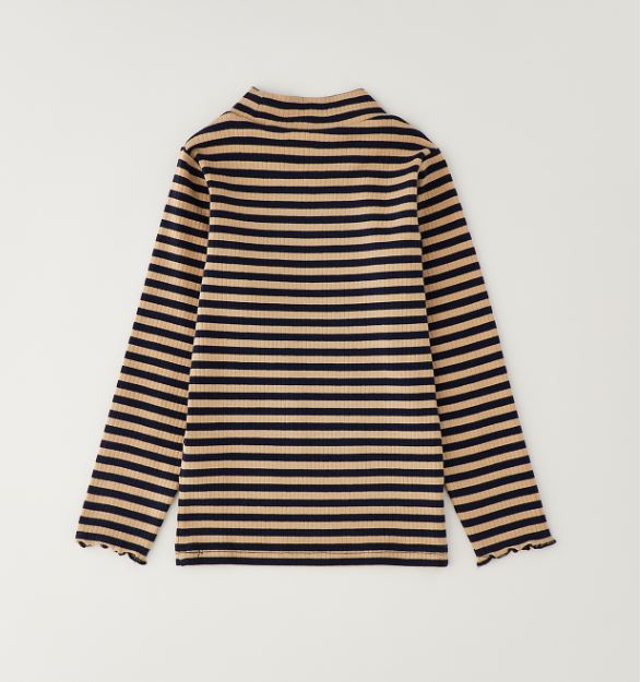 Camel-marineblauw gestreepte iDO longsleeve met col voor meisjes achterzijde