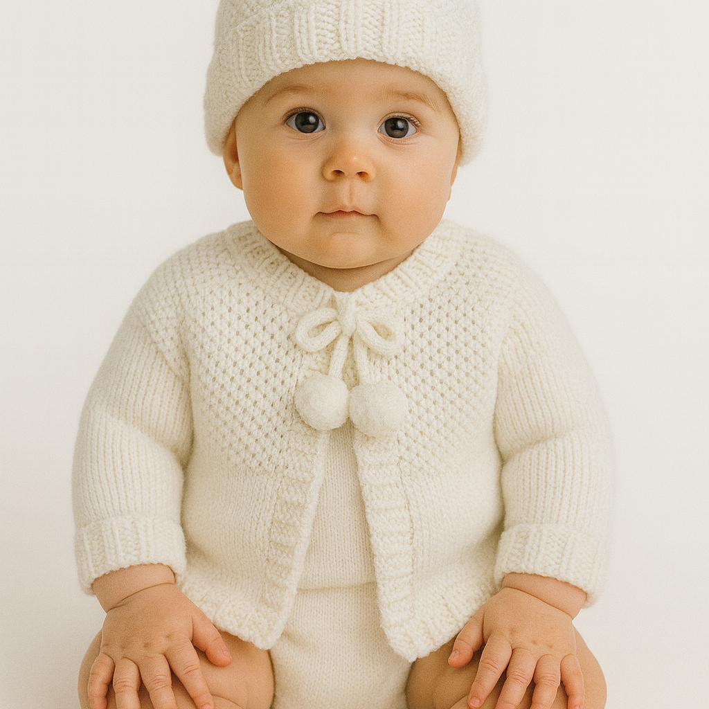 Witte gebreide vest en muts